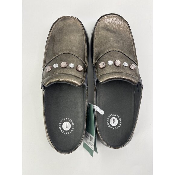 Revitalign Siesta Dazzle Slide Embellished Comfort Orthotic Mule Pewter 12B NEW - Picture 4 of 6